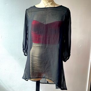 Sexy Black Sheer Oversized 3/4 Quarter Sleeve Top